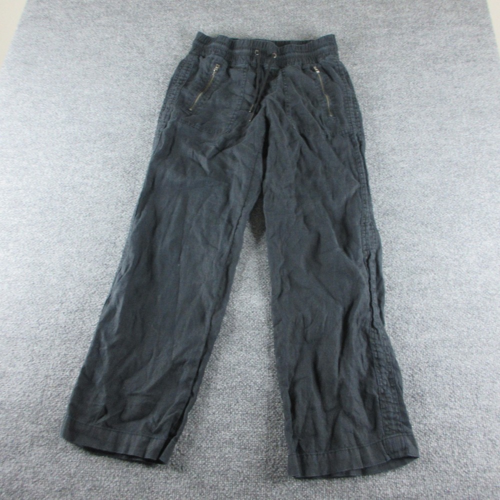 Athleta Pants Womens 2 Black Linen Wide Leg Elastic Waist Travel Casual Beach